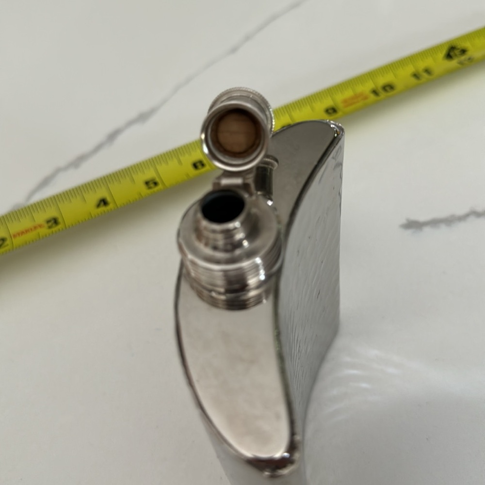 VTG West German HIP FLASK, Tin-Lined, 8 Oz, Hammered, Area for Adding Engraving - Picture 8 of 9